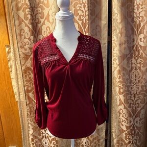 Absolutely Famous Deep Red Lace Accent Blouse